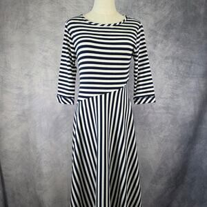 Soft Surroundings Dress Women Small Blue Striped Vivianna Asymmetrical Knit Midi